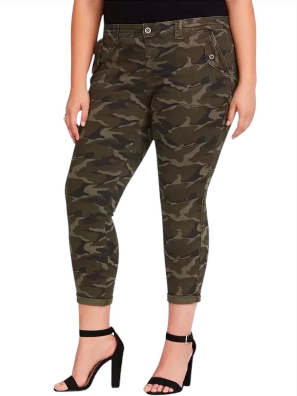 TORRID Twill Camo Cropped Military Pants Olive Green Grey Size 16